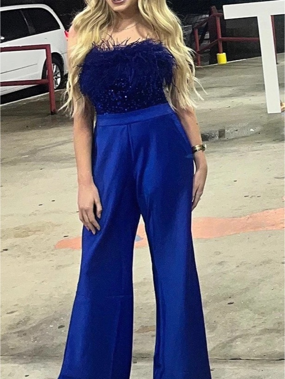 line and dot Blue Wide Leg Jumpsuit Size Small Like New